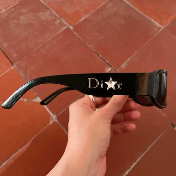 Dior Rare Y2K Vintage Shiny 3 Black Plastic Sunglasses with Silver Logo and Star - Picture 2 of 8